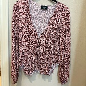 Vici Floral Blouse - Burgundy and White
